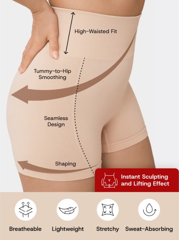 High - Waisted Shaper Boyshorts, Beige - Nuderie