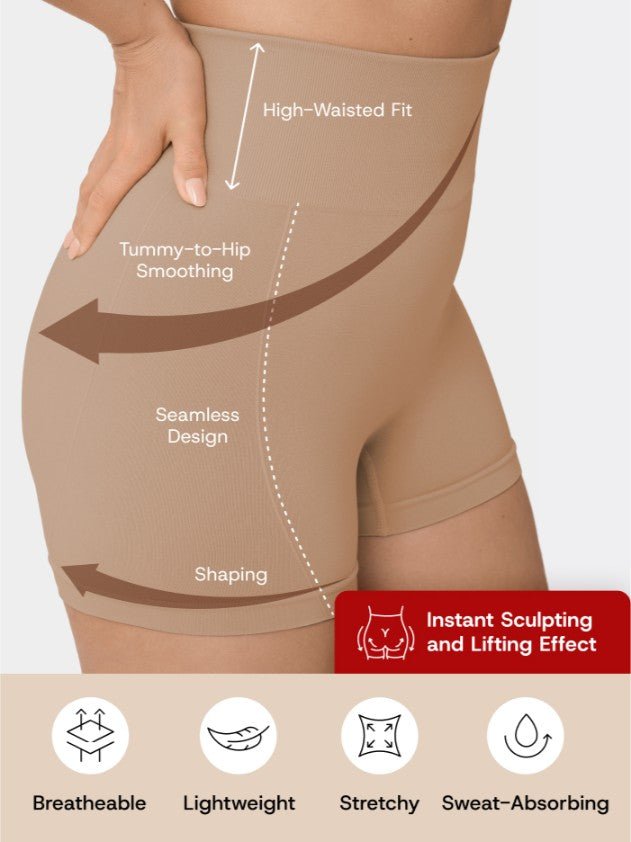 High - Waisted Shaper Boyshorts, Latte - Nuderie