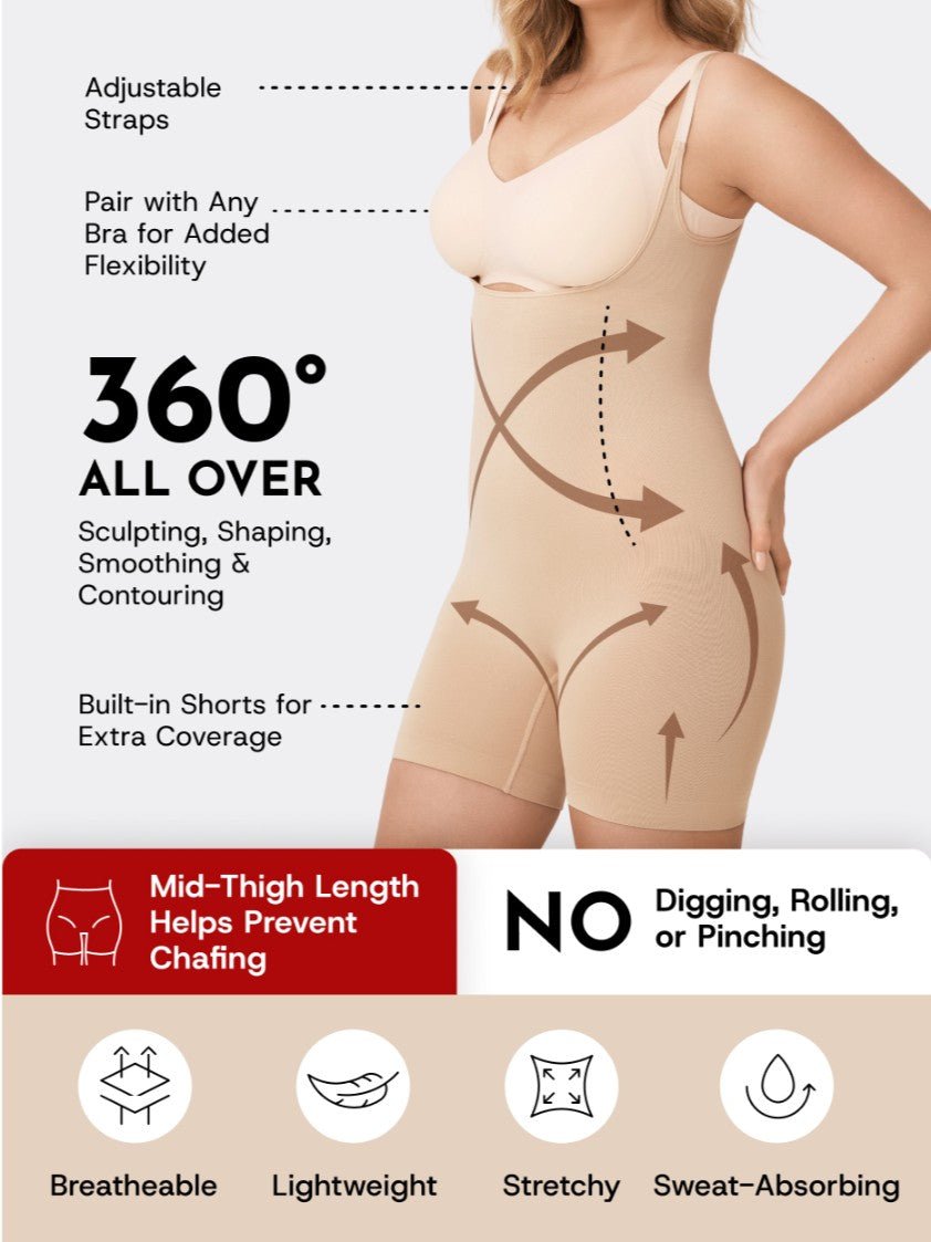Open Bust Shapewear Bodysuit, Beige - Nuderie