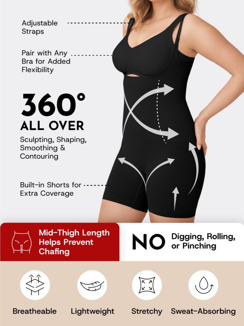 Open Bust Shapewear Bodysuit, Black - Nuderie