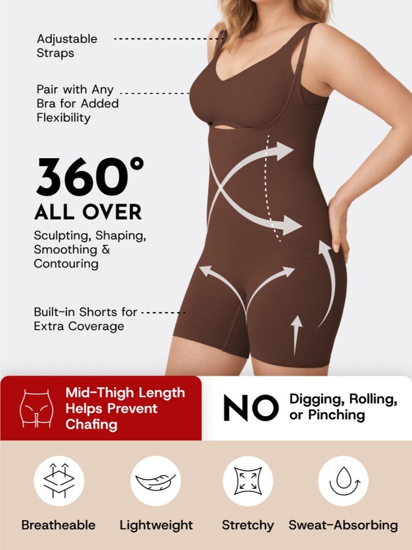 Open Bust Shapewear Bodysuit, Chocolate - Nuderie