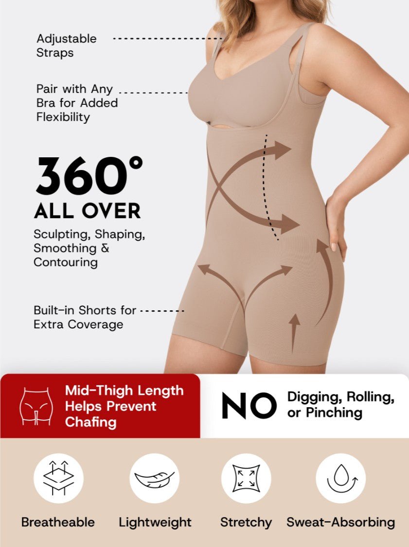 Open Bust Shapewear Bodysuit, Latte - Nuderie