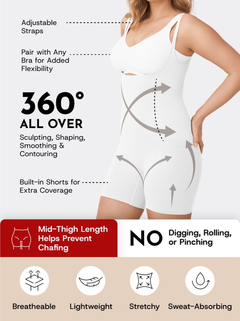 Open Bust Shapewear Bodysuit, White - Nuderie
