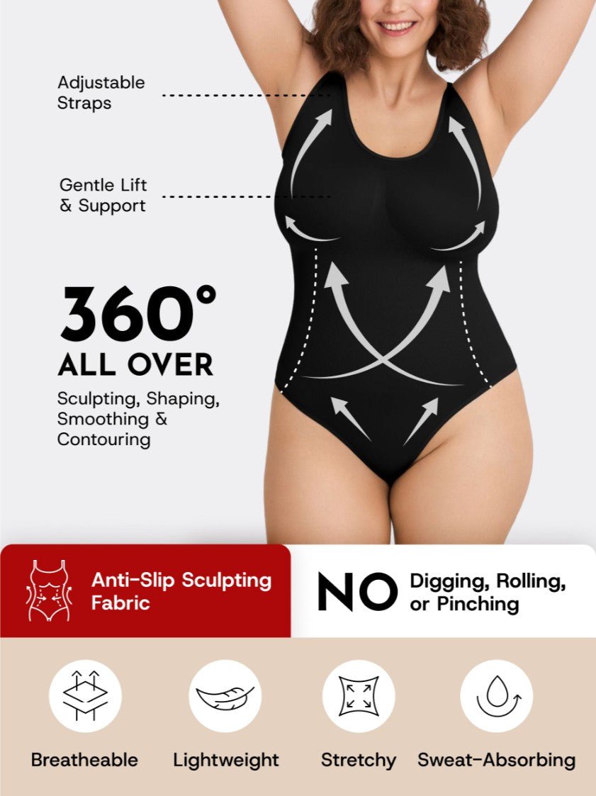 Scoop Neck Shapewear Bodysuit, Black - Nuderie