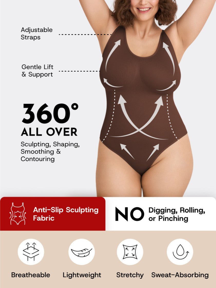 Scoop Neck Shapewear Bodysuit, Chocolate - Nuderie