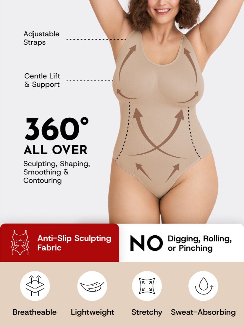 Scoop Neck Shapewear Bodysuit, Latte - Nuderie