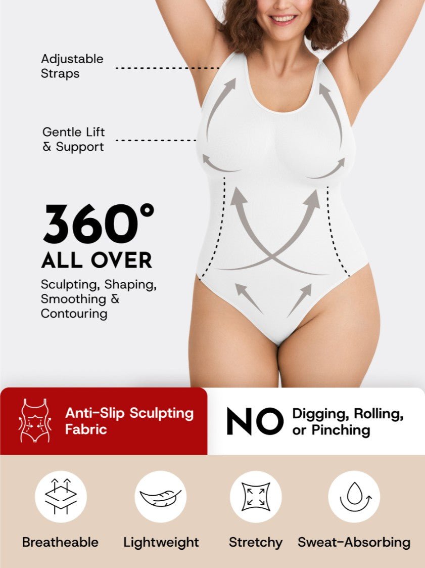 Scoop Neck Shapewear Bodysuit, White - Nuderie