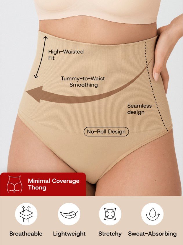 High - Waisted Shaper Thong, Beige - Nuderie