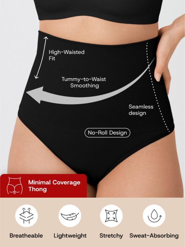 High - Waisted Shaper Thong, Black - Nuderie