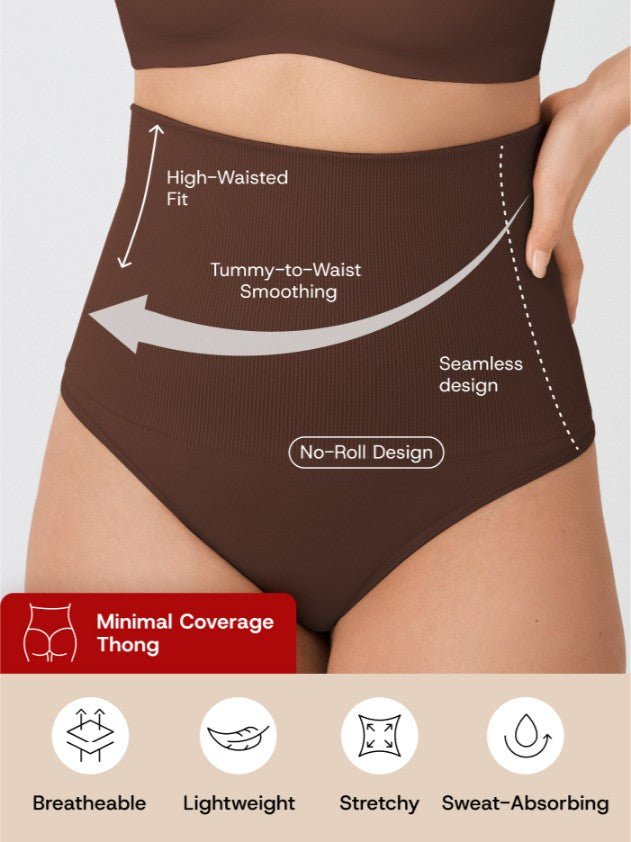 High - Waisted Shaper Thong, Chocolate - Nuderie