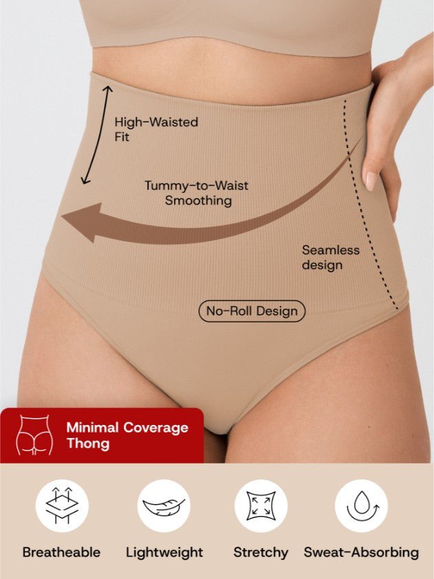 High - Waisted Shaper Thong, Latte - Nuderie