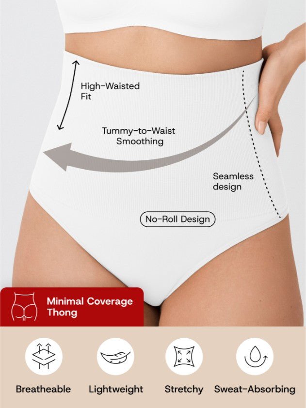 High - Waisted Shaper Thong, White - Nuderie