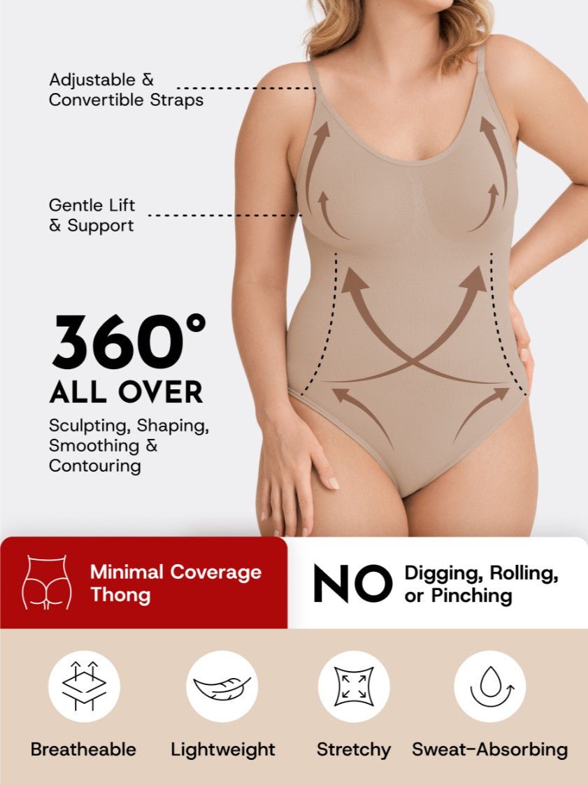 Scoop Neck Shapewear Bodysuit Thong, Latte - Nuderie