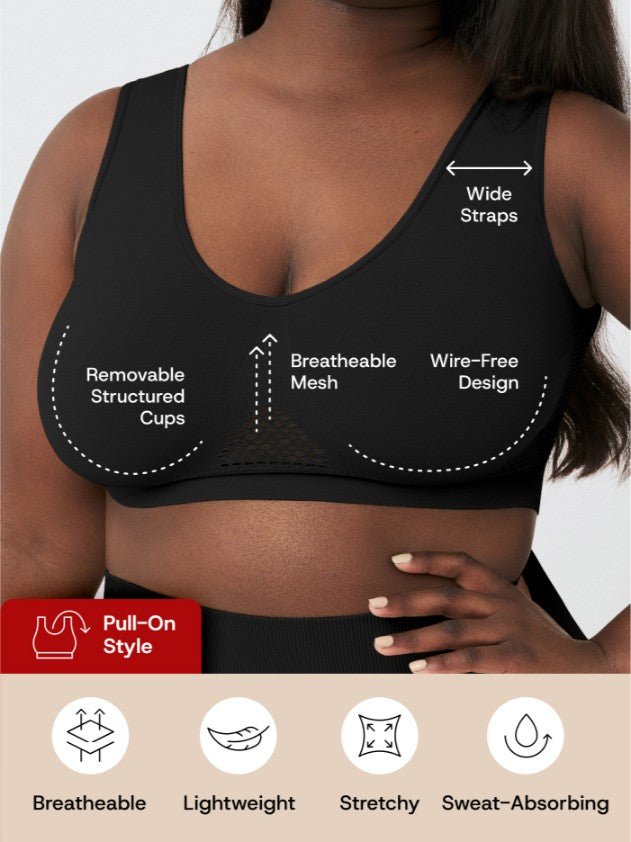 Everyday Comfort Straps Wireless Shaping Bralette, Black - Nuderie