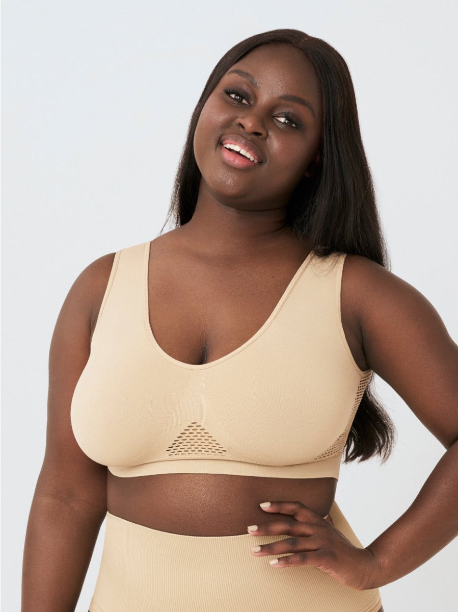 Everyday Comfort Straps Wireless Shaping Bralette, Beige - Nuderie