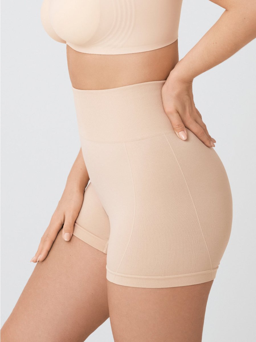 High - Waisted Shaper Boyshorts, Beige - Nuderie