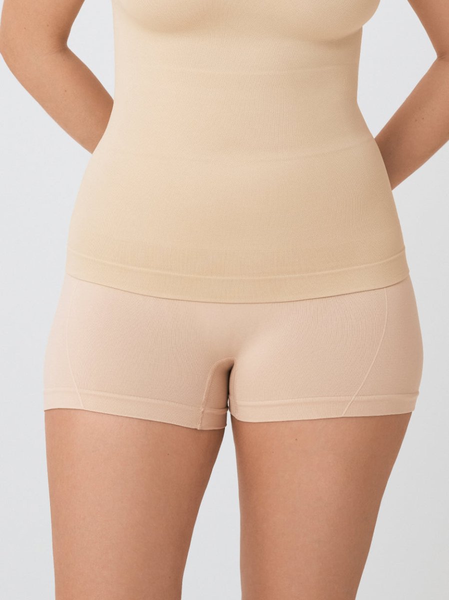 High - Waisted Shaper Boyshorts, Beige - Nuderie