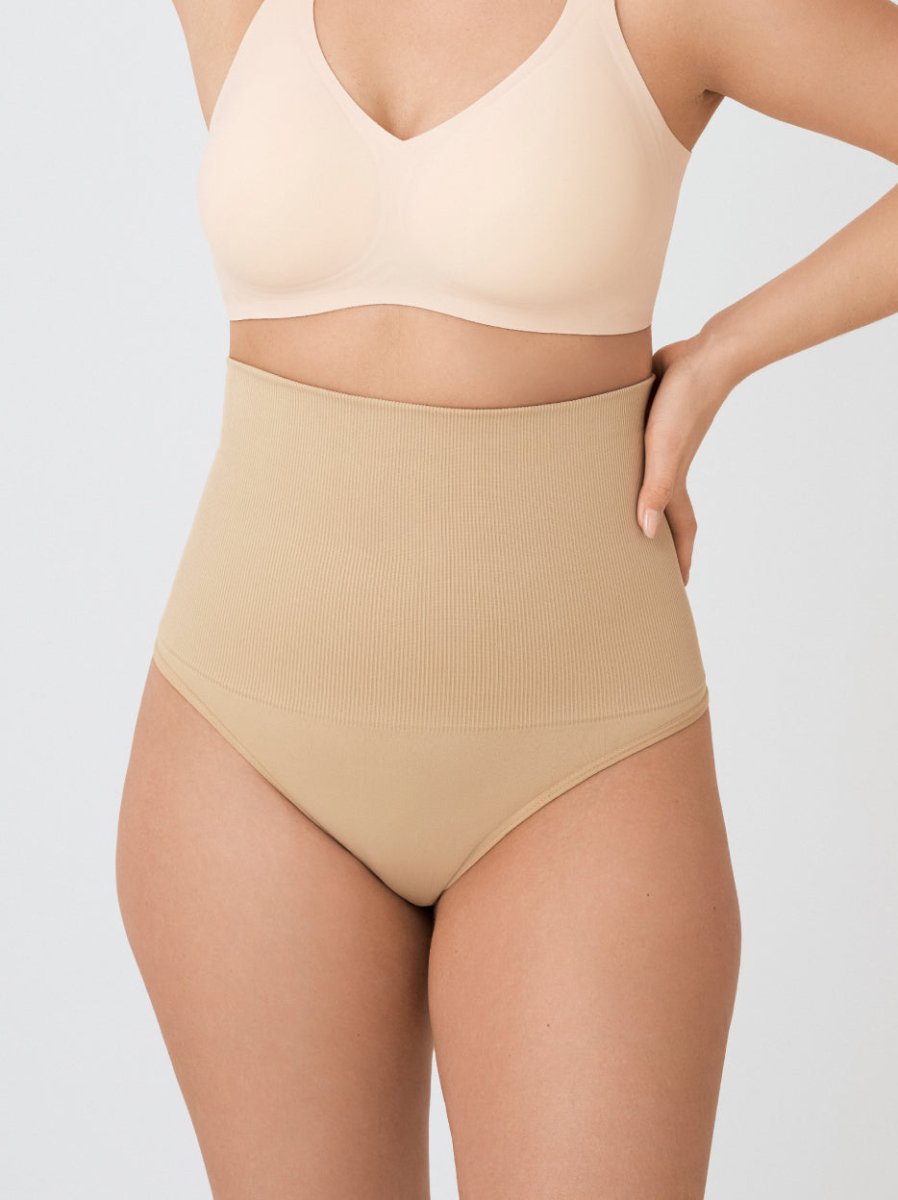 High - Waisted Shaper Thong, Beige - Nuderie