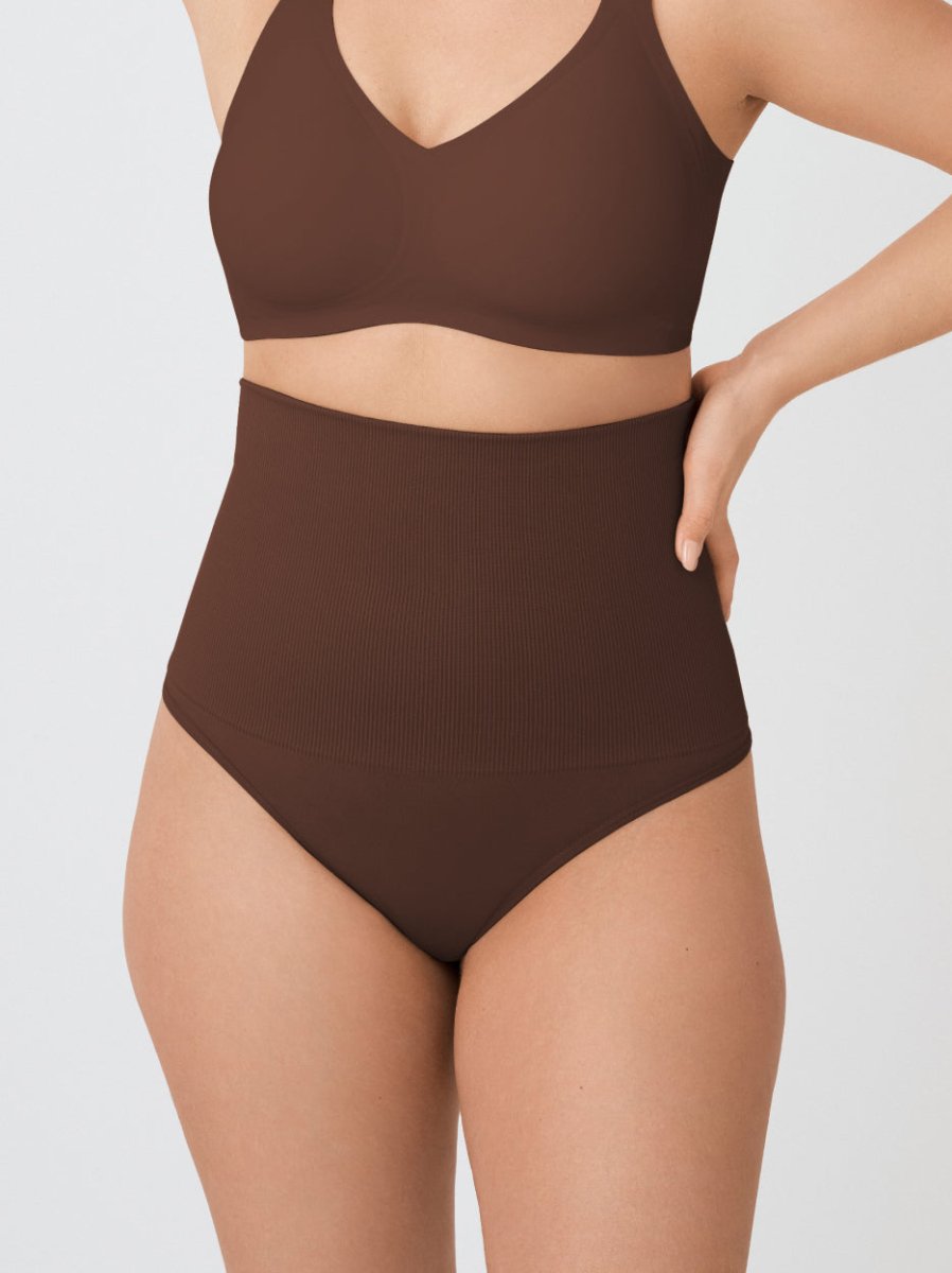 High - Waisted Shaper Thong, Chocolate - Nuderie