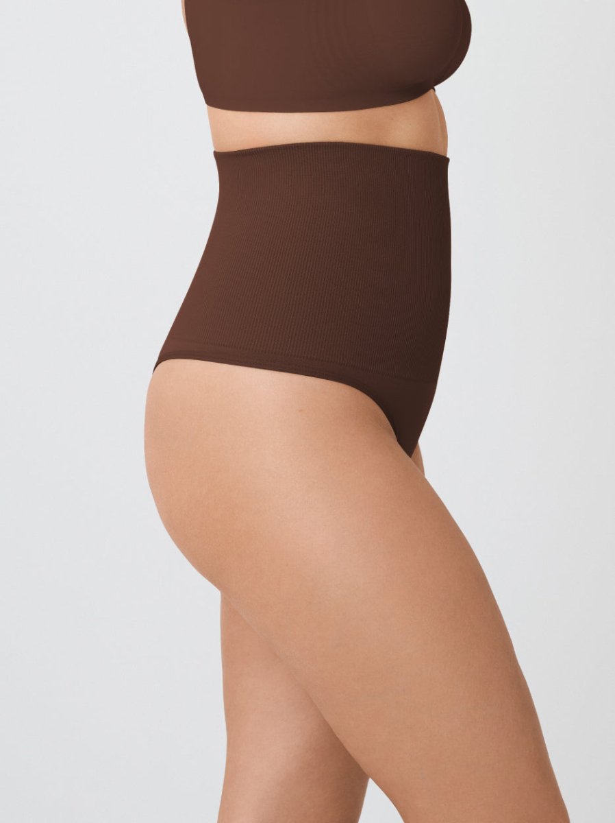 High - Waisted Shaper Thong, Chocolate - Nuderie