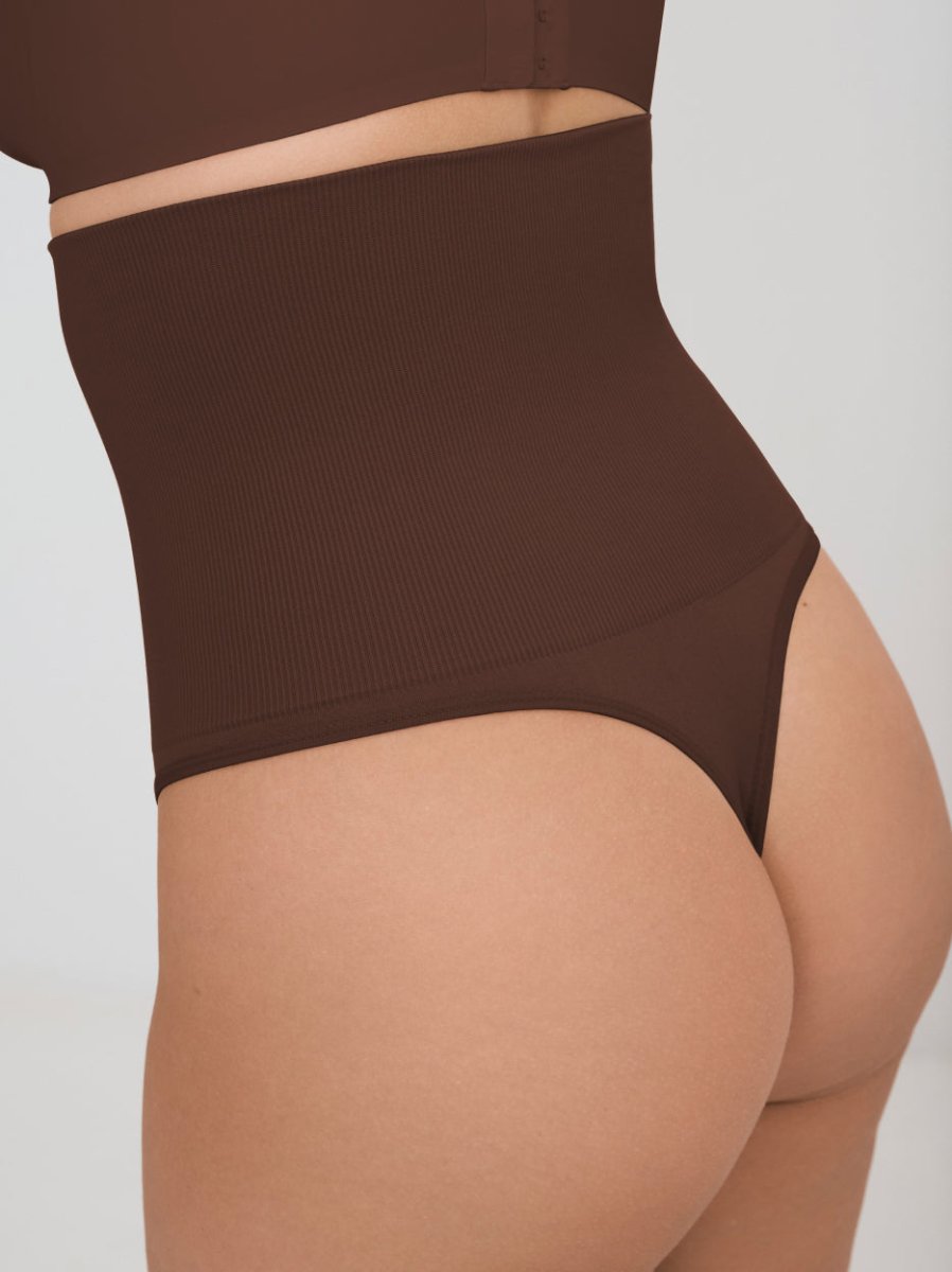 High - Waisted Shaper Thong, Chocolate - Nuderie