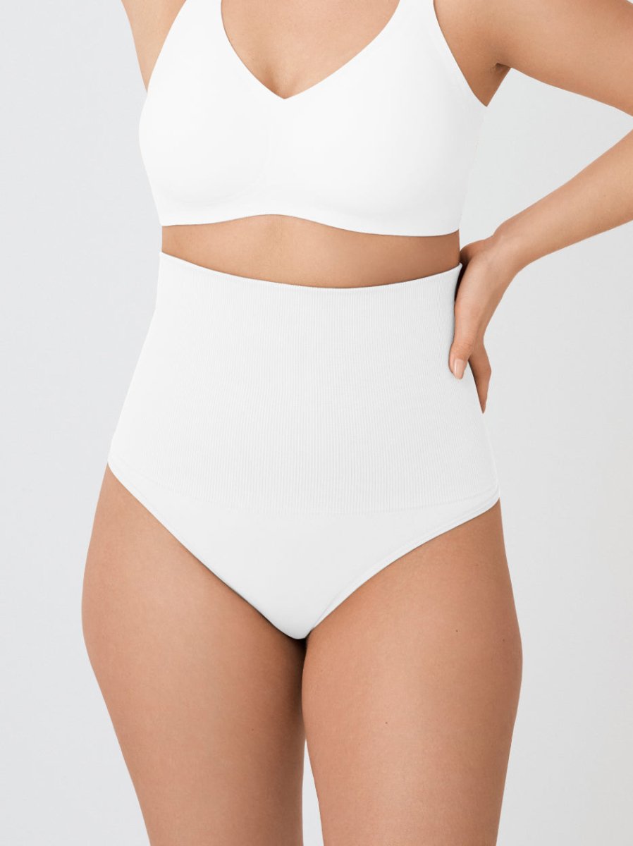 High - Waisted Shaper Thong, White - Nuderie