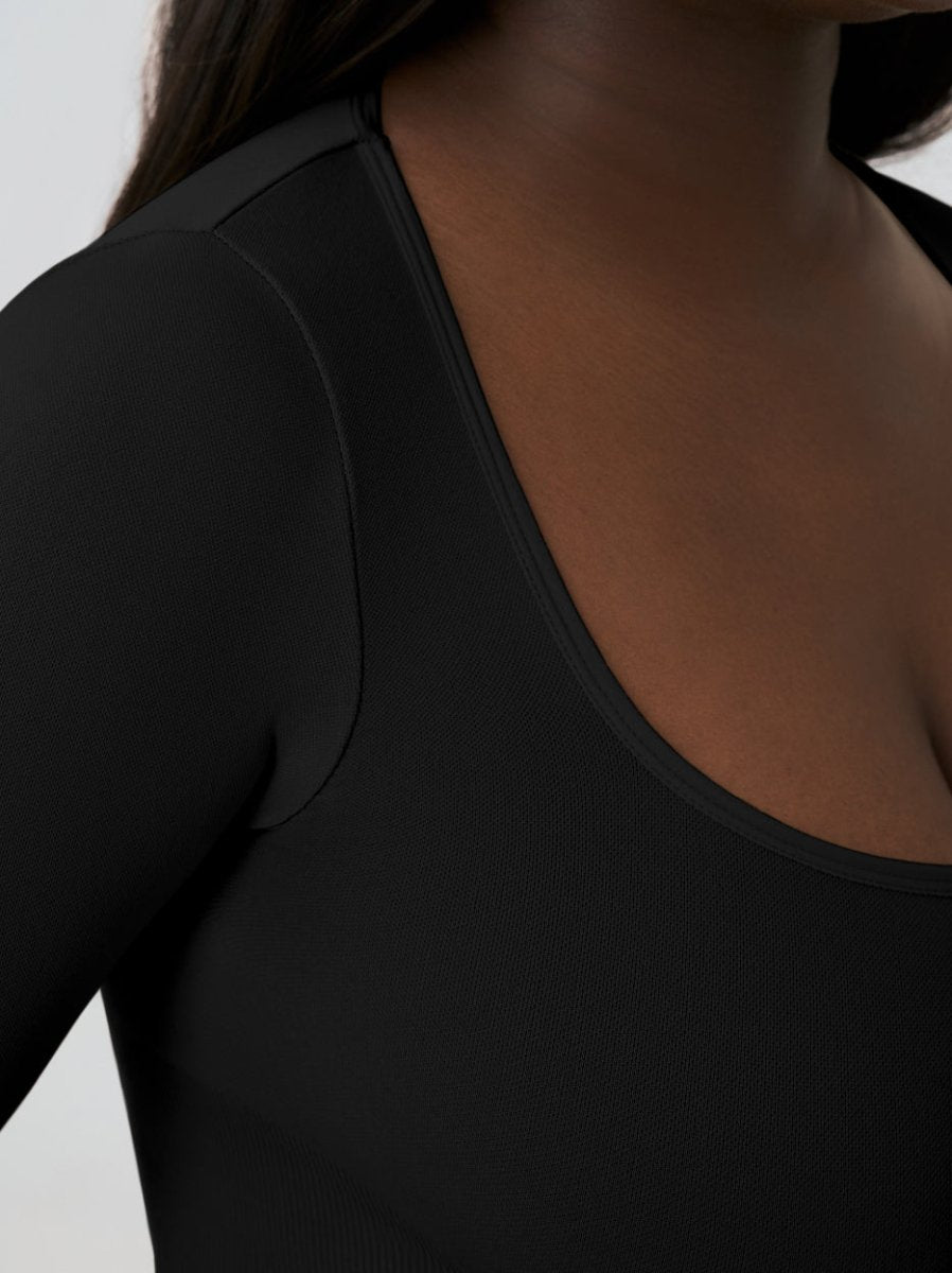Long Sleeve Shapewear Bodysuit Thong, Black - Nuderie