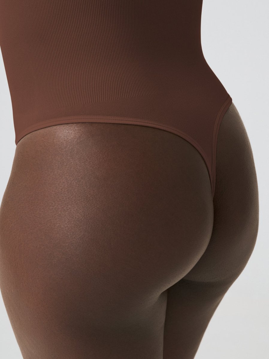 Long Sleeve Shapewear Bodysuit Thong, Chocolate - Nuderie