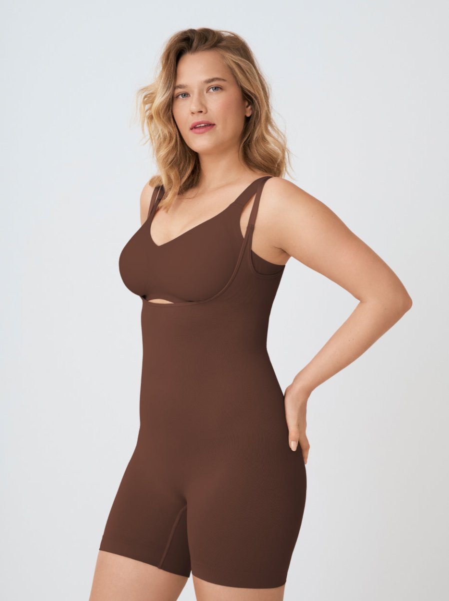 Open Bust Shapewear Bodysuit, Chocolate - Nuderie