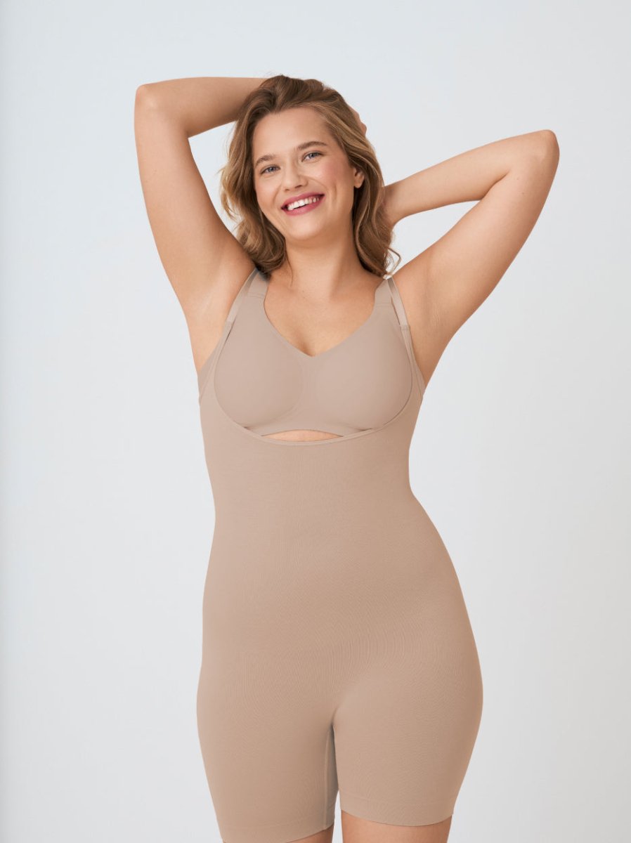 Open Bust Shapewear Bodysuit, Latte - Nuderie