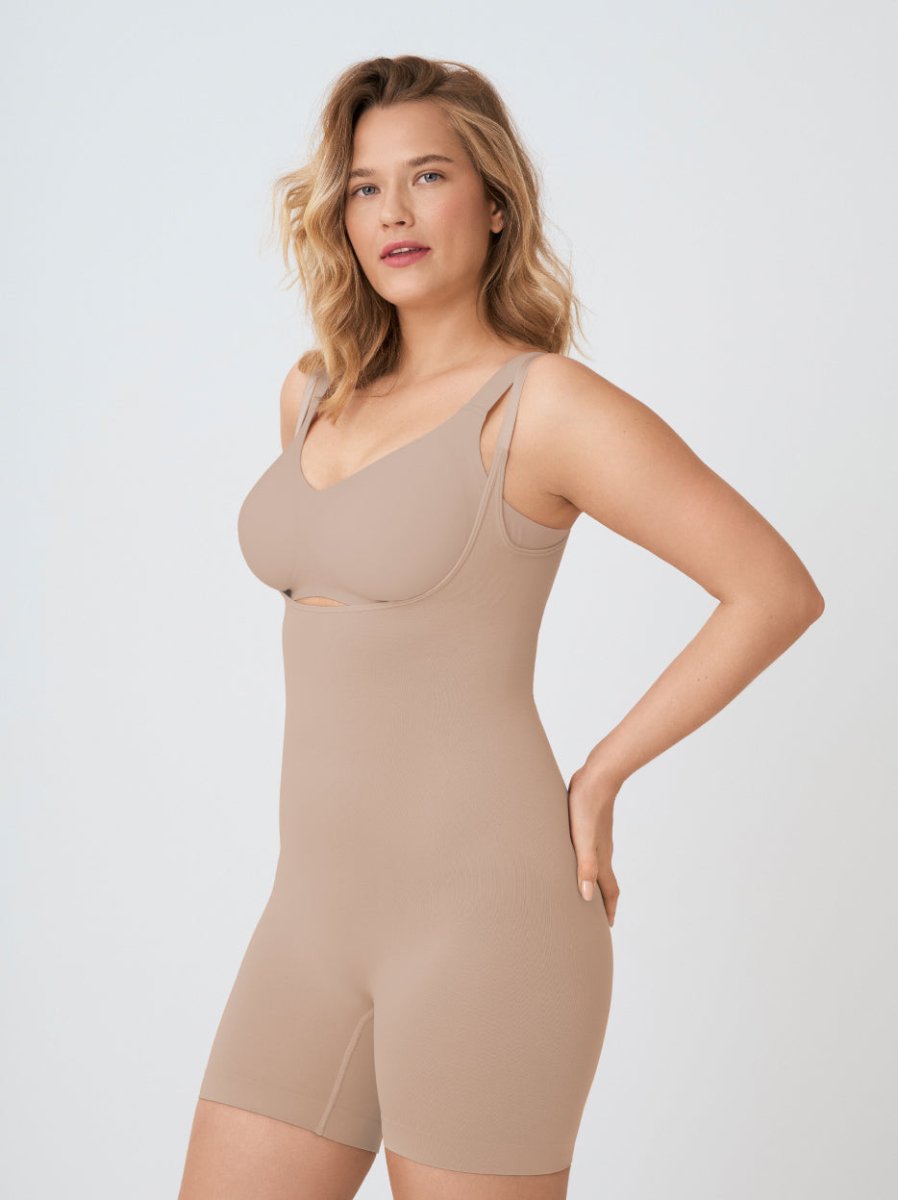 Open Bust Shapewear Bodysuit, Latte - Nuderie
