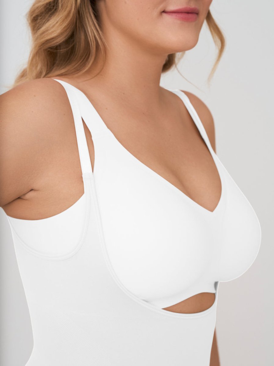 Open Bust Shapewear Bodysuit, White - Nuderie