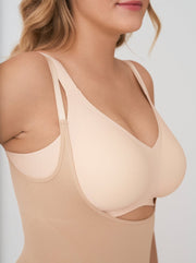 Open Bust Shapewear Bodysuit, Beige - Nuderie