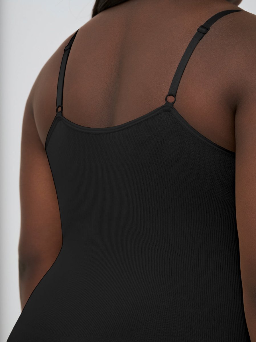 Scoop Neck Mid - Thigh Shapewear Bodysuit, Black - Nuderie