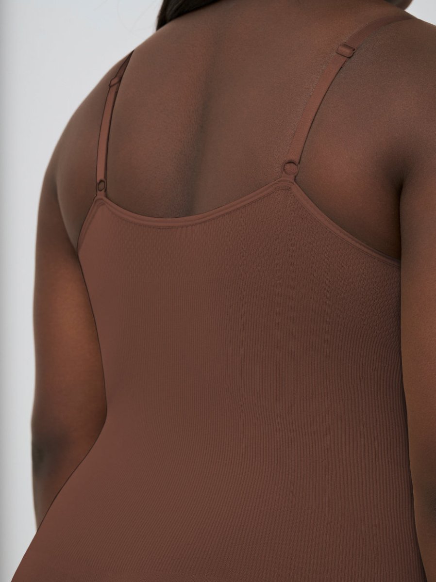 Scoop Neck Mid - Thigh Shapewear Bodysuit, Chocolate - Nuderie