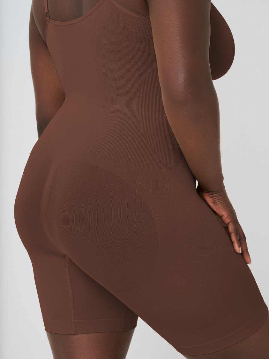 Scoop Neck Mid - Thigh Shapewear Bodysuit, Chocolate - Nuderie