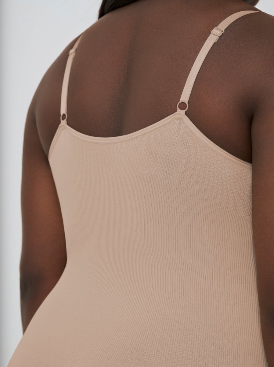 Scoop Neck Mid - Thigh Shapewear Bodysuit, Latte - Nuderie