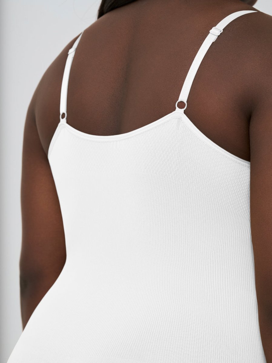 Scoop Neck Mid - Thigh Shapewear Bodysuit, White - Nuderie