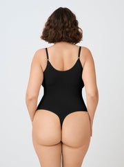 Scoop Neck Shapewear Bodysuit Thong, Black - Nuderie