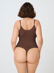 Scoop Neck Shapewear Bodysuit Thong, Chocolate - Nuderie