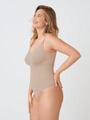 Scoop Neck Shapewear Bodysuit Thong, Latte - Nuderie