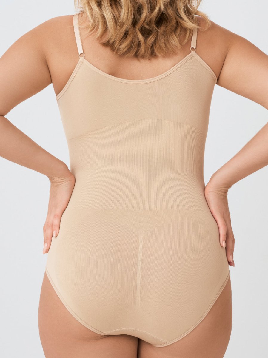 Scoop Neck Shapewear Bodysuit, Beige - Nuderie