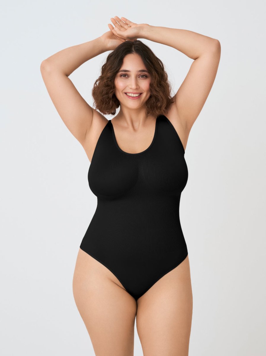 Scoop Neck Shapewear Bodysuit, Black - Nuderie