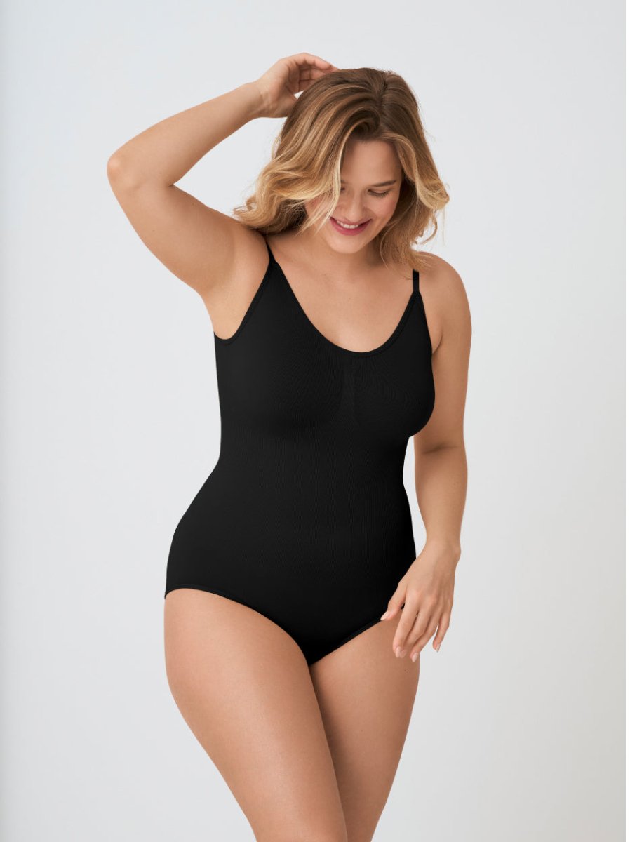 Scoop Neck Shapewear Bodysuit, Black - Nuderie