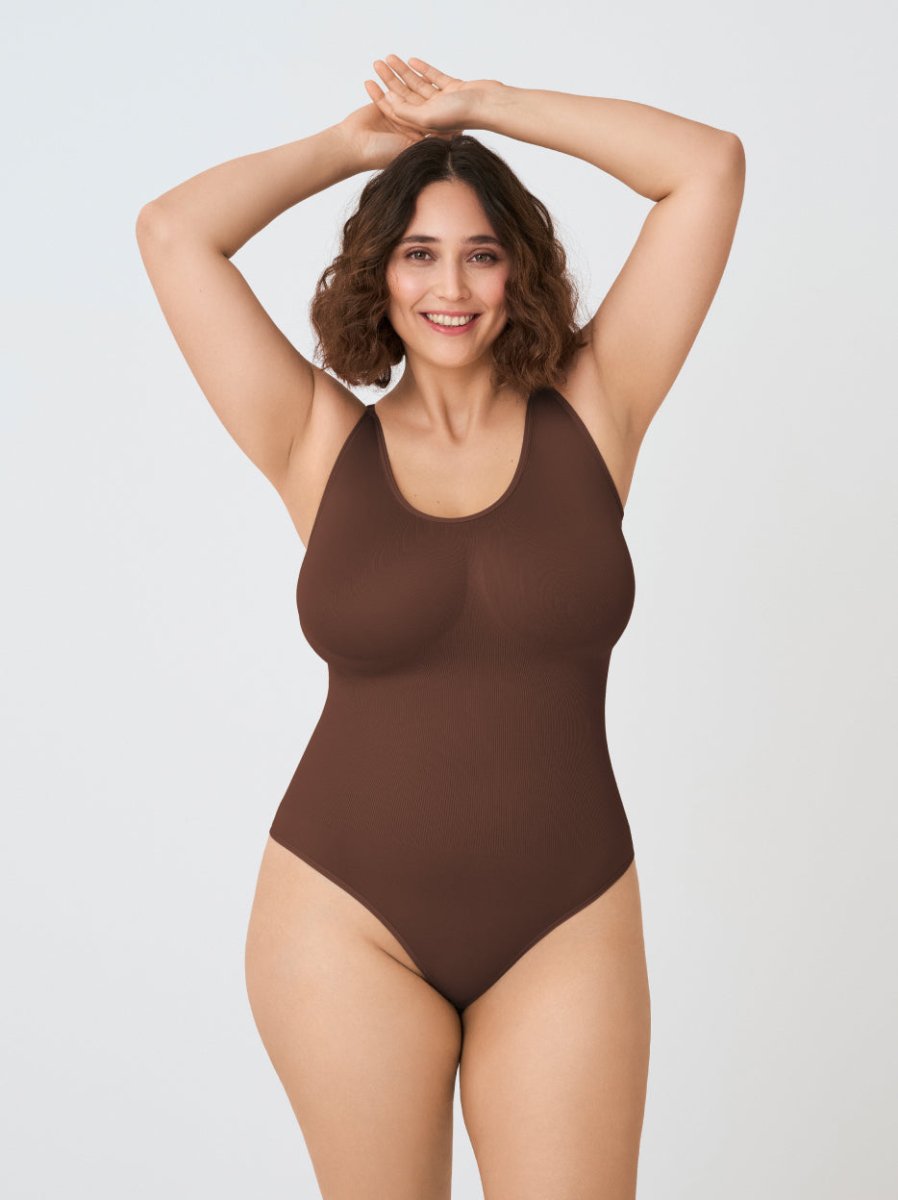 Scoop Neck Shapewear Bodysuit, Chocolate - Nuderie