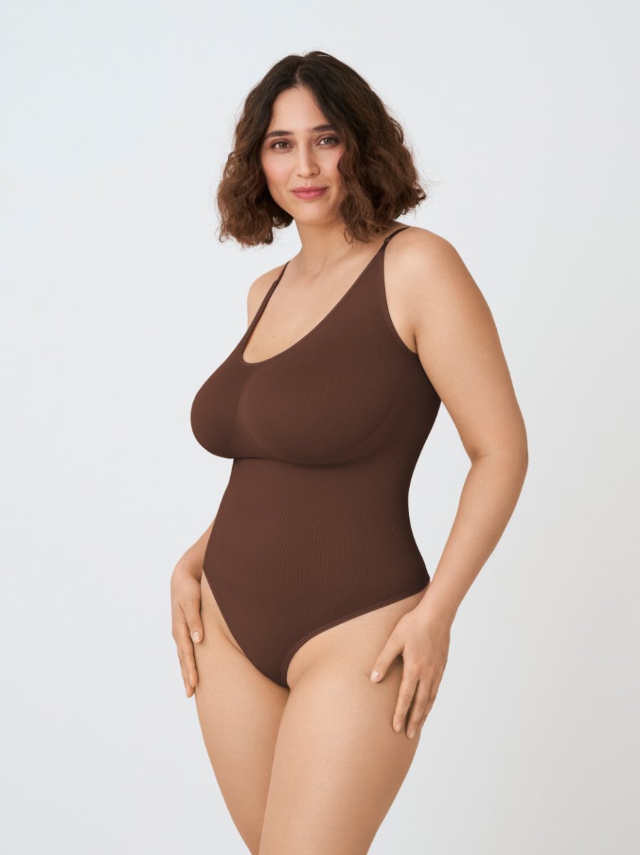 Scoop Neck Shapewear Bodysuit, Chocolate - Nuderie