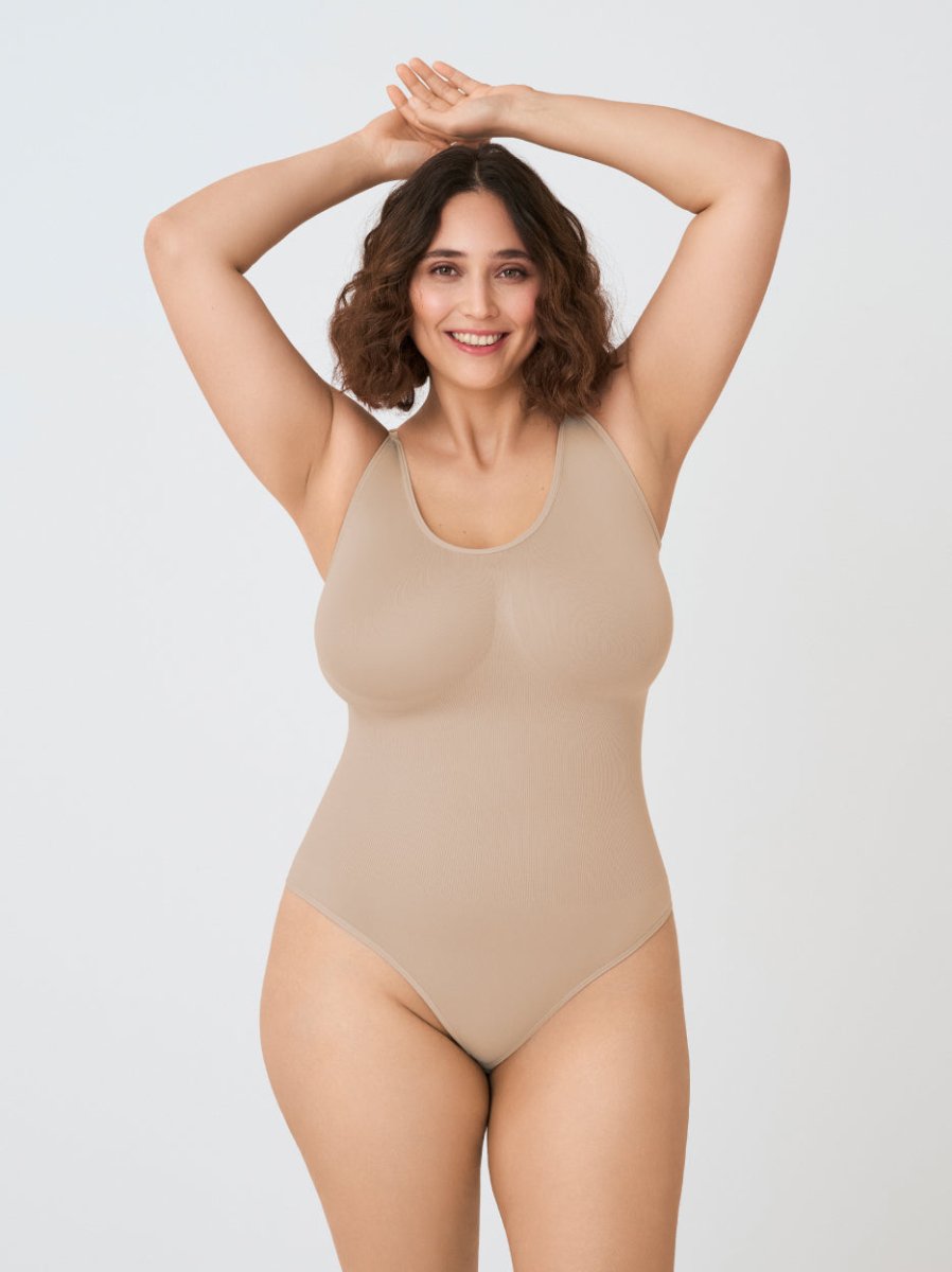 Scoop Neck Shapewear Bodysuit, Latte - Nuderie