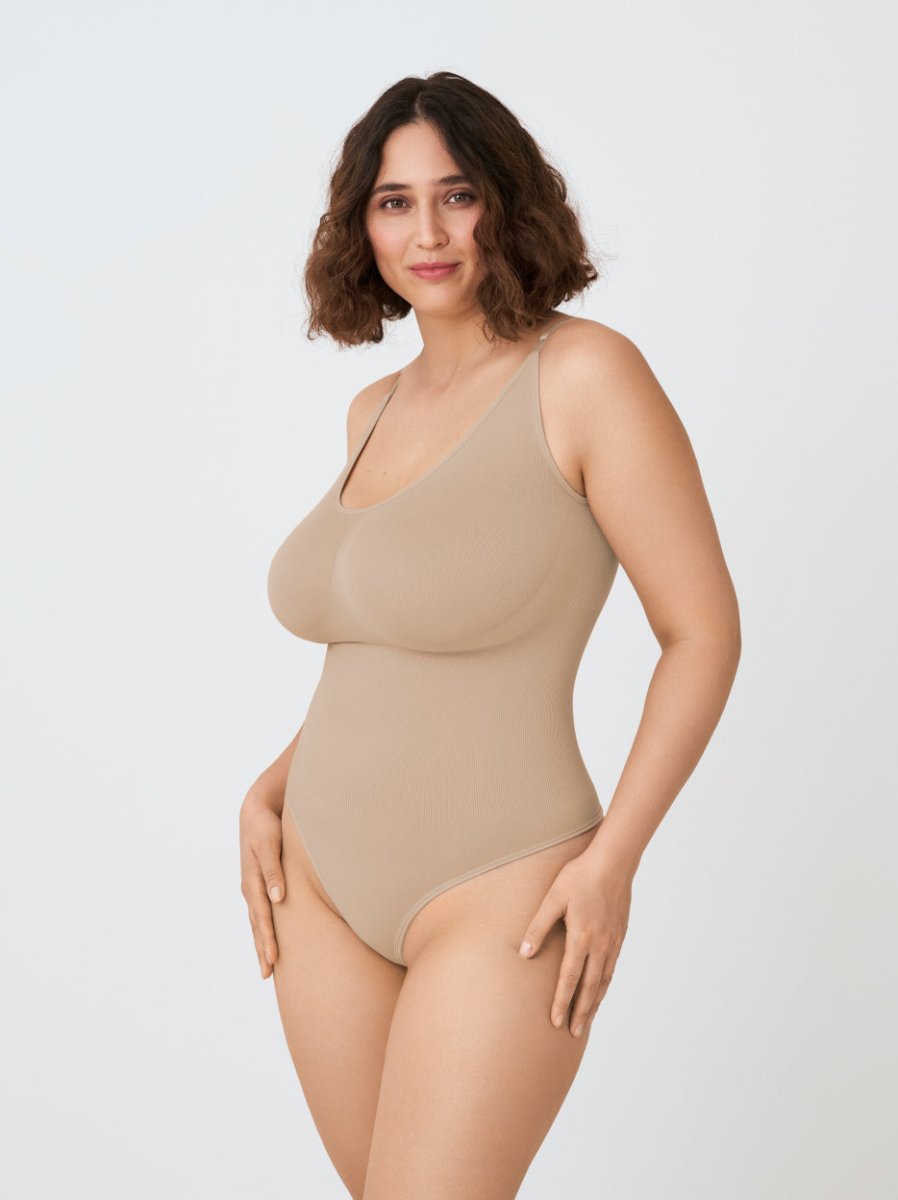 Scoop Neck Shapewear Bodysuit, Latte - Nuderie
