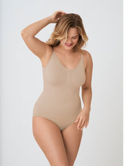Scoop Neck Shapewear Bodysuit, Latte - Nuderie