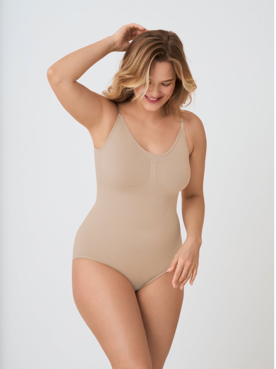 Scoop Neck Shapewear Bodysuit, Latte - Nuderie